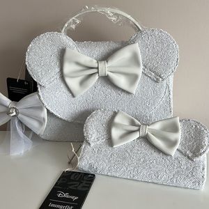 NEW Loungefly Minnie Mouse Sequin Wedding Crossbody Bag and wallet